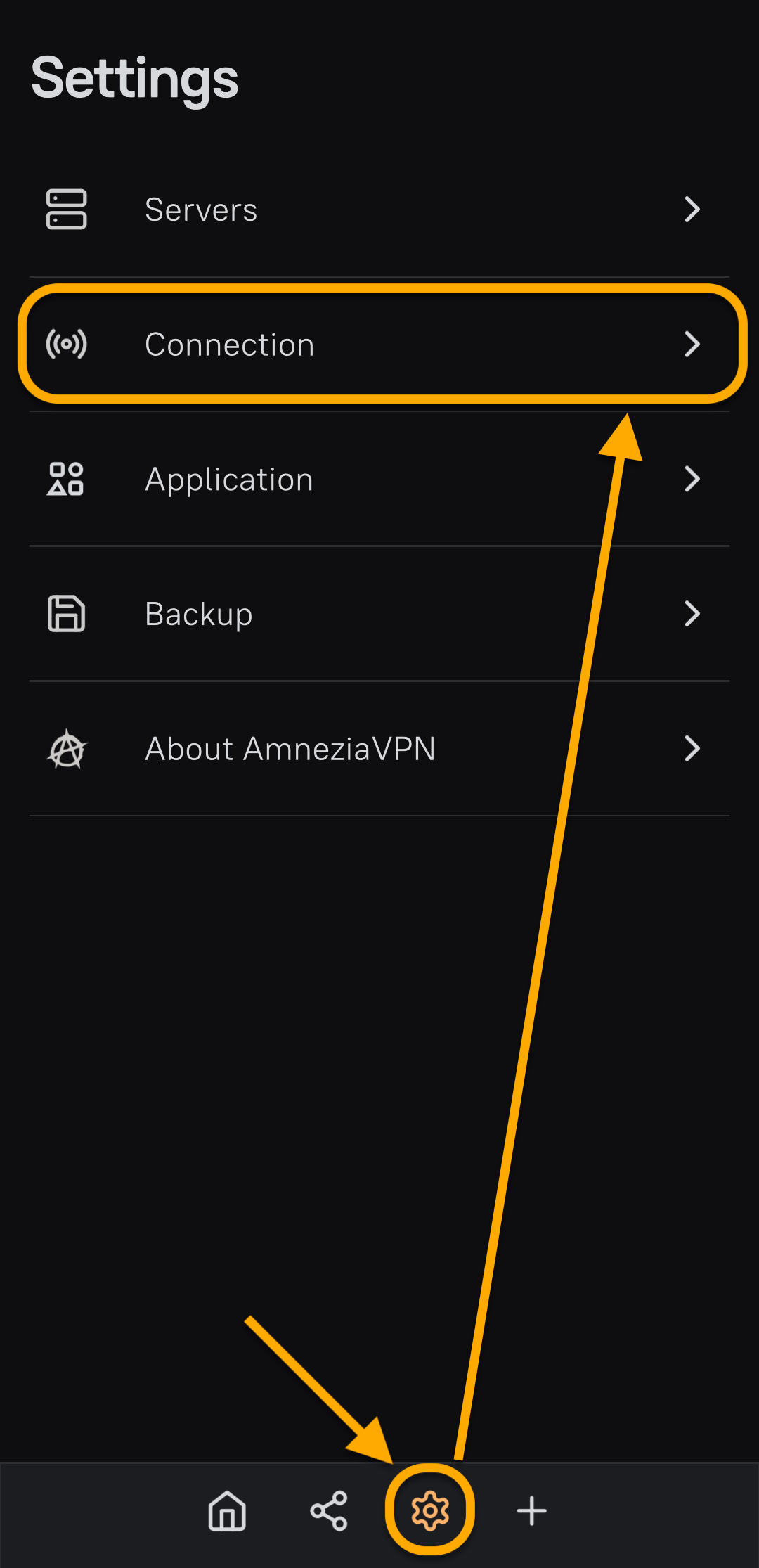 Amnezia Settings Screen